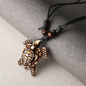 Dual Turtle Yak Imitation Bone Pendant Necklace