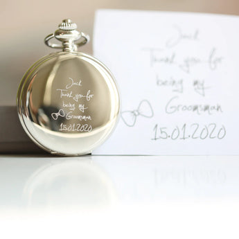 Handwriting Engraved Roman Skeleton Pocket Watch www.urbanpizazz.co.uk