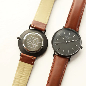 Men's Minimalist Watch -  Walnut Strap & Modern Font Engraving www.urbanpizazz.co.uk