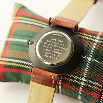 Men's Minimalist Watch -  Walnut Strap & Modern Font Engraving www.urbanpizazz.co.uk