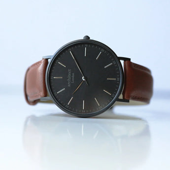 Men's Minimalist Watch -  Walnut Strap & Modern Font Engraving www.urbanpizazz.co.uk