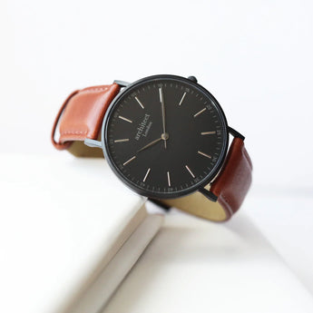 Men's Minimalist Watch -  Walnut Strap & Modern Font Engraving www.urbanpizazz.co.uk