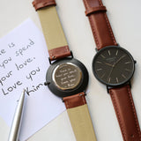 Men's Minimalist Watch - Walnut Strap - Handwriting Engraving www.urbanpizazz.co.uk