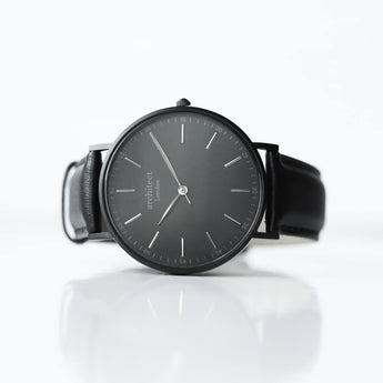 Modern Font Engraving - Men's Minimalist Watch + Jet Black Strap www.urbanpizazz.co.uk