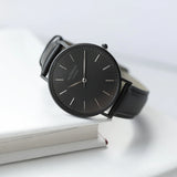 Modern Font Engraving - Men's Minimalist Watch + Jet Black Strap www.urbanpizazz.co.uk