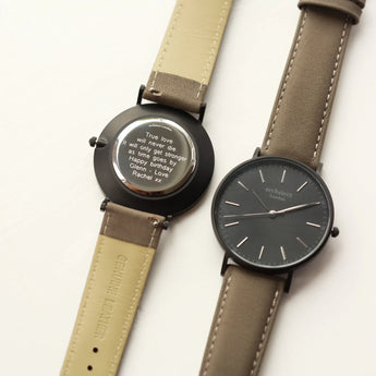 Modern Font Engraving - Men's Minimalist Watch + Urban Grey Strap www.urbanpizazz.co.uk