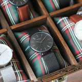 Men's Minimalist Watch With Pitch Black Mesh Strap - Modern Font Engraving www.urbanpizazz.co.uk