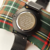 Men's Minimalist Watch With Pitch Black Mesh Strap - Modern Font Engraving www.urbanpizazz.co.uk