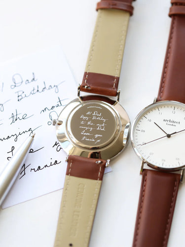 Handwriting Engraving - Men's Architect Zephyr - Walnut Strap www.urbanpizazz.co.uk