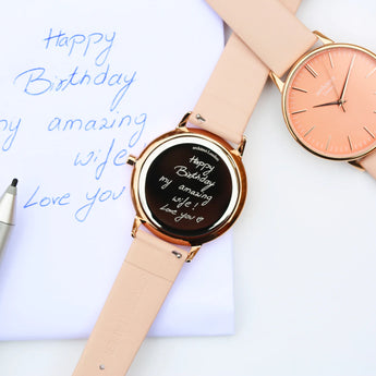 Ladies Architēct Coral - Handwriting Engraving + Light Pink Strap www.urbanpizazz.co.uk