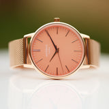 Ladies Architēct Coral - Modern Font Engraving + Rose Gold Mesh Strap www.urbanpizazz.co.uk