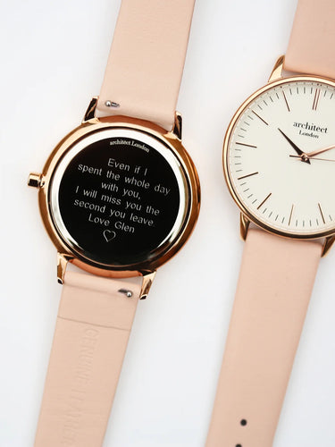 Ladies Architēct Blanc - Modern Font Engraving + Light Pink Strap www.urbanpizazz.co.uk