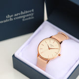 Ladies Architēct Blanc - Modern Font Engraving + Light Pink Strap www.urbanpizazz.co.uk