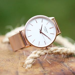 Ladies Architēct Blanc - Handwriting Engraving + Rose Gold Mesh Strap www.urbanpizazz.co.uk