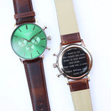 Men's Architect Motivator In Envy Green With Walnut Strap - Modern Font Engraving www.urbanpizazz.co.uk