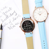 Ladies Architēct Blanc - Handwriting Engraving + Light Blue Strap www.urbanpizazz.co.uk