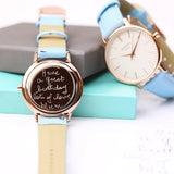 Ladies Architēct Blanc - Handwriting Engraving + Light Blue Strap www.urbanpizazz.co.uk