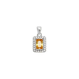 Yellow Topaz Cubic Zirconia Silver Rectangle Pendant Necklace