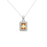 Yellow Topaz Cubic Zirconia Silver Rectangle Pendant Necklace