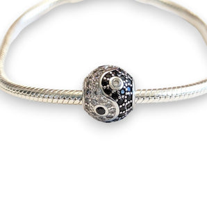 Yin and Yang Sterling Silver CZ Bead Charm