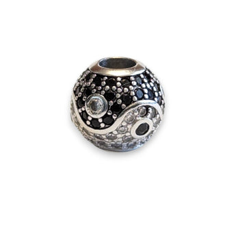 Yin and Yang Sterling Silver CZ Bead Charm