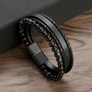 Men's Leather Bracelet in Black