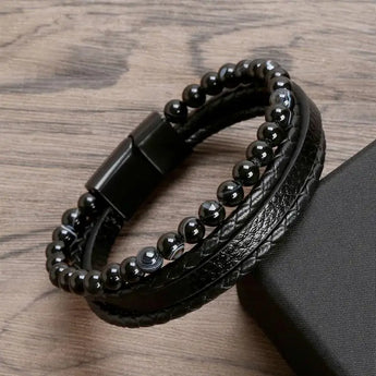 Men's Leather Bracelet in Black 