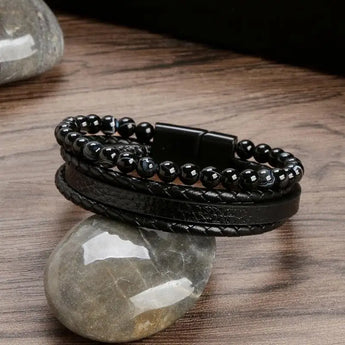 Men's Leather Bracelet in Black