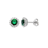 Emerald Cubic Zirconia Halo Stud Earrings