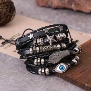 Evil Eye PU Leather Stack Set Bracelets