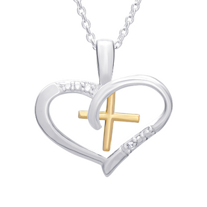 Silver Heart and Cross Pendant Necklace