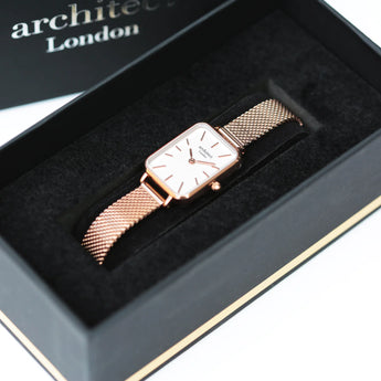 Ladies Handwriting Engraved Architect Lille Watch - Rose Gold