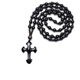 Black Obsidian Mala Amulet Cross Pendant