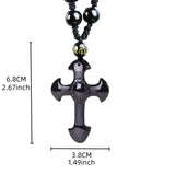 Black Obsidian Mala Amulet Cross Pendant