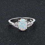 Oval Opal and Cubic Zirconia Silver Ring