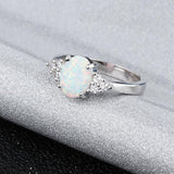 Oval Opal and Cubic Zirconia Silver Ring