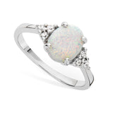 Oval Opal and Cubic Zirconia Silver Ring