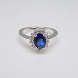 Sapphire Cubic Zirconia Cluster Silver Ring