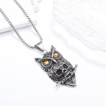 Skull and Owl Pendant Necklace