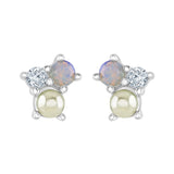 Pearl and Opal CZ Silver Stud Earrings