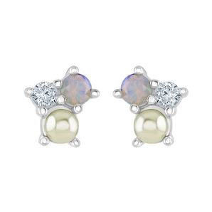 Pearl and Opal CZ Silver Stud Earrings