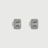 Silver Cubic Zirconia Rectangle Halo Stud Earrings