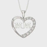 Mum Cubic Zirconia Heart Pendant and Sterling SilverNecklace