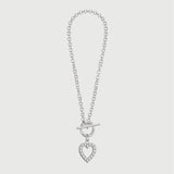 Silver T-bar Bracelet With Cubic Zirconia Heart