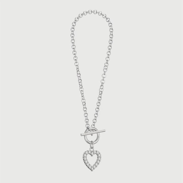 Silver T-bar Bracelet With Cubic Zirconia Heart