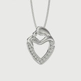 Silver Mother & Child Cubic Zirconia Heart Pendant