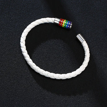 Rainbow Clasp Braided Leather Bracelet www.urbanpizazz.co.uk