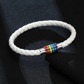 Rainbow Clasp Braided Leather Bracelet www.urbanpizazz.co.uk