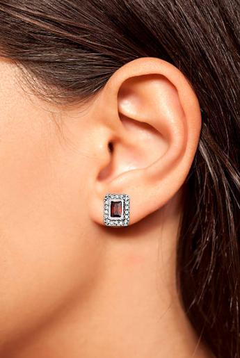 Silver Ruby Cubic Zirconia Square Stud Earrings www.urbanpizazz.co.uk