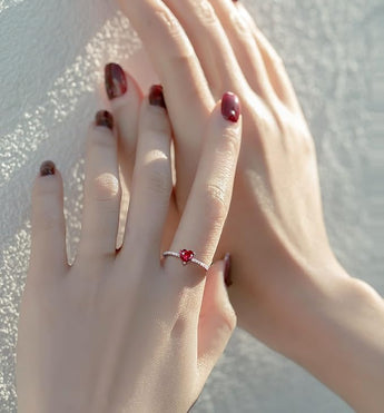 Ruby CZ Heart Silver Ring